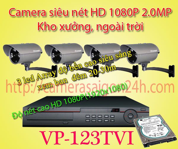 Lắp đặt camera quan sát giá rẻ camera quan sát FULL HD 1080P Kho xưởng VP-123TVI