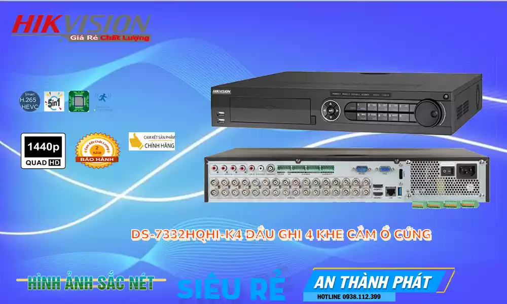 Đầu ghi HDTVI 32 kênh Hikvision DS-7332HQHI-K4 hỗ trợ HD-TVI 32 kênh + 16 kênh IP 6MP , hỗ trơ 4 ồ cứng tối đa mỗi ổ 10TB