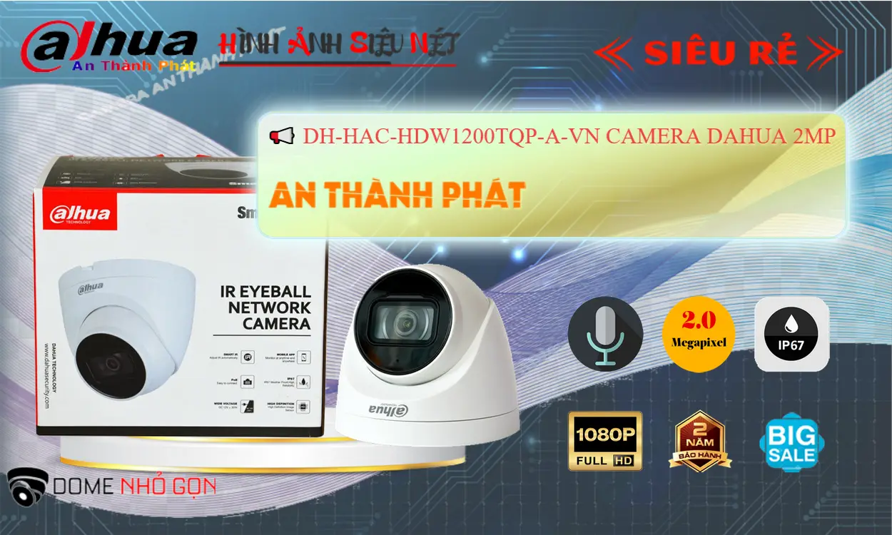 Camera Dahua Ghi Âm 1080P DH-HAC-HDW1200TQP-A-VN