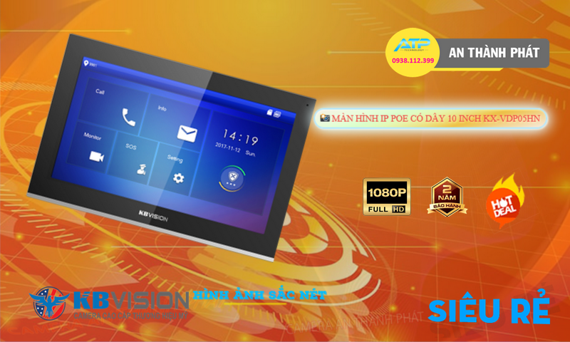 Máy Kiểm Soát Vào Ra  KX-VDP05HN KBvision Thông Báo Hiển Thi Màn Hình 10 inch Với Giao Thức IP POE Khả Năng Quản Lý mở khóa màn hình và điện thoại Khả năng Hỗ trợ SOS alarm